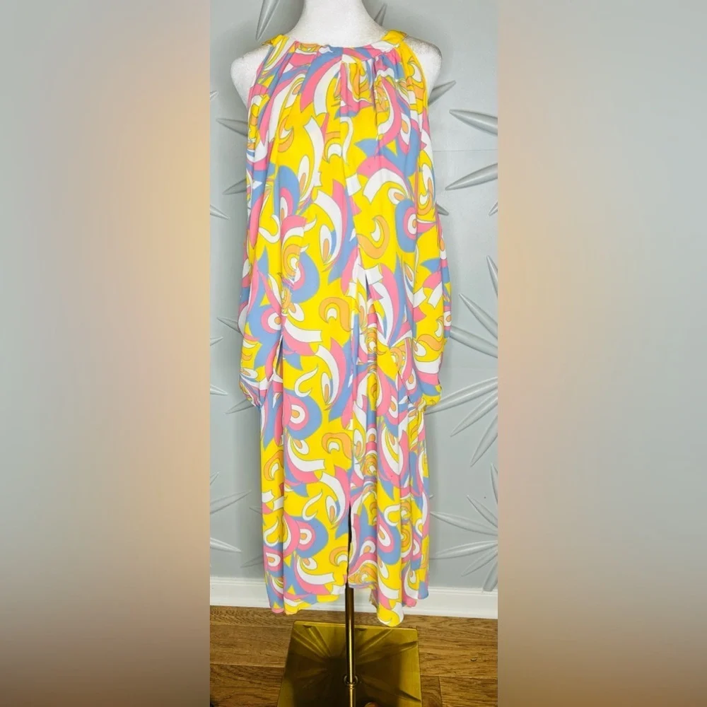 Ashley Stewart NWT SZ 26/28 yellow, pink, white, orange&blue tunic top, bust 57” - Picture 1 of 4